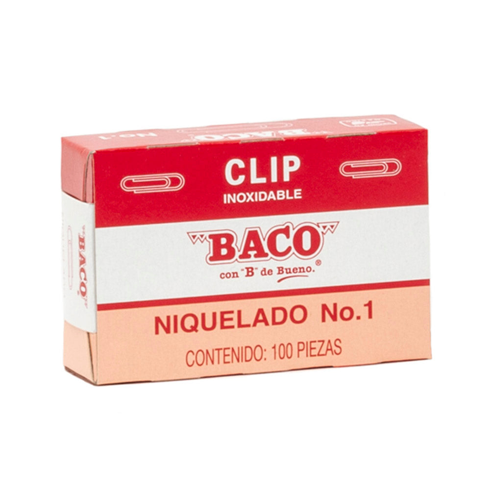 Clip | Niquelado - #1 | BACO | 10 cajas c/ 100 piezas c/u