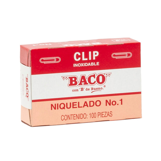 Clip | Niquelado - #1 | BACO | 10 cajas c/ 1000 piezas c/u