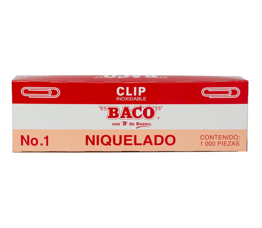 Clip | Niquelado - #1 | BACO | 10 cajas c/ 100 piezas c/u