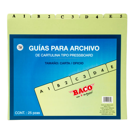 Juego de Guías para Archivo | Tamaño Carta | BACO | 25 Piezas