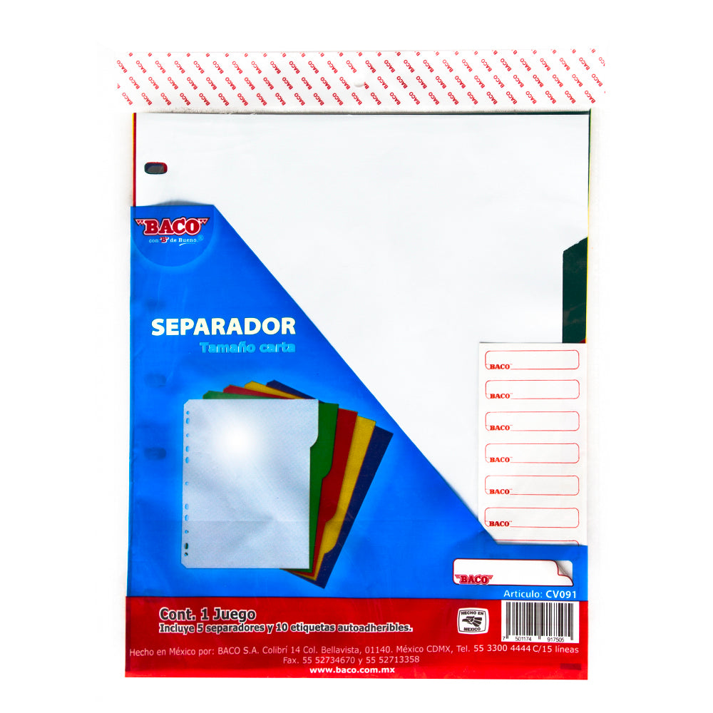 Juego de Separadores | Colores Surtidos | BACO | Bolsa con 5 piezas