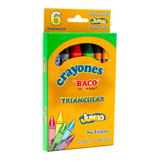 Crayón Jumbo Triangular BACO 6Piezas